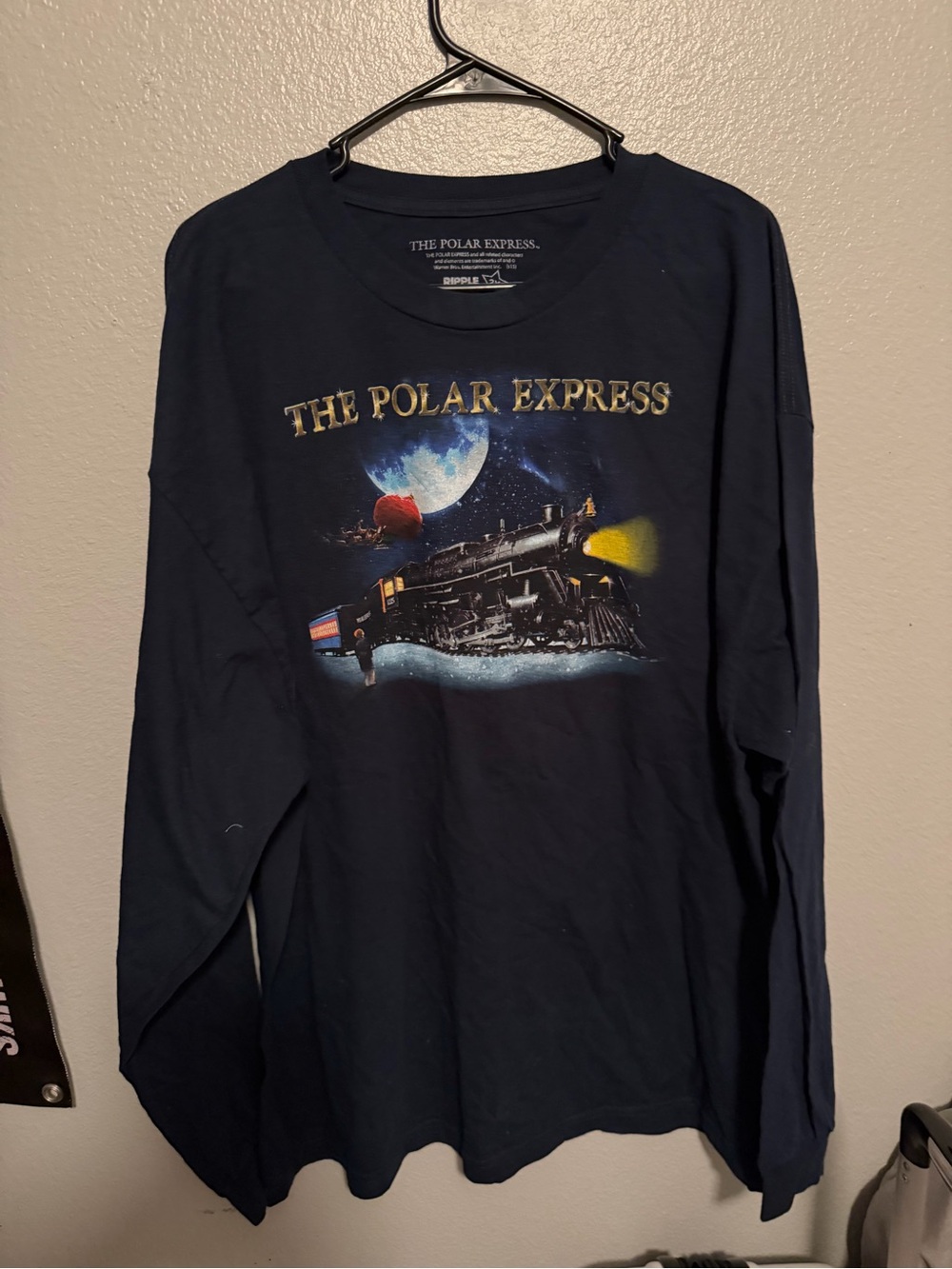 Ripple Junction The Polar Express Long Sleeve Shirt - Navy with Gold Graphic